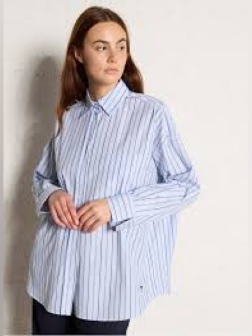 MaxMara Weekend Oversized Light Blue and Navy Striped Button Down Shirt US 4